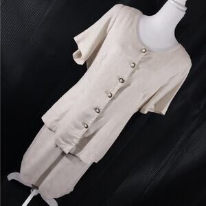 MORE PROMISES! FLAX BLEND OAT CREAM, PEARL DETAIL SKIRT & TOP SUIT SET! SZ 18W